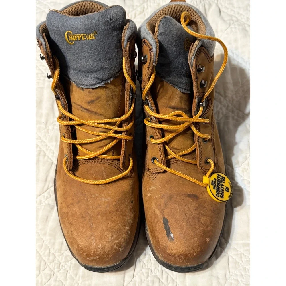 Chippewa Mens Waterproof Composite Toe Work Boots Brown Leather Size 11 XW